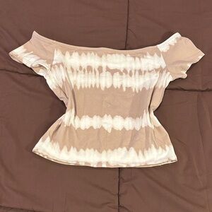 H&M Taupe and White Off-Shoulder Blouse